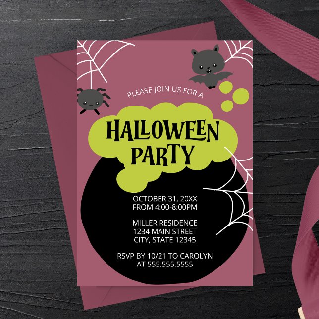 Cartoon Witch's Cauldron Kid's Halloween Party Invitation (Creator Uploaded)