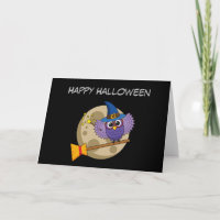 Cartoon Wizard Owl Flying on Broom | Add Your Text