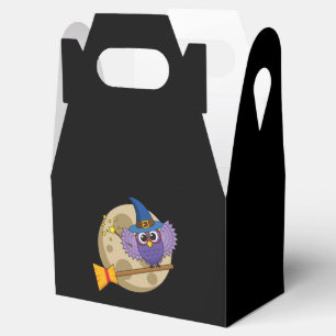 Cartoon Wizard Owl Flying on Broom Favour Box