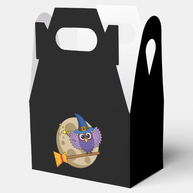 Cartoon Wizard Owl Flying on Broom Favour Box (Opened)