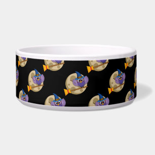 Cartoon Wizard Owl Flying on Broom Pattern