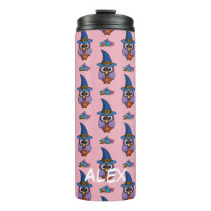 Cartoon Wizard Owl - Patter Add Your Name Thermal Tumbler