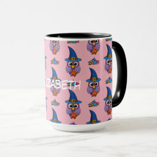 Cartoon Wizard Owl - Pattern Add Your Name Mug