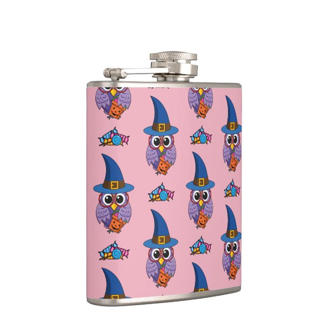 Cartoon Wizard Owl Pattern Hip Flask (Right)