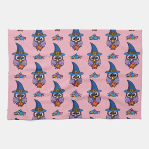 Cartoon Wizard Owl Pattern Tea Towel