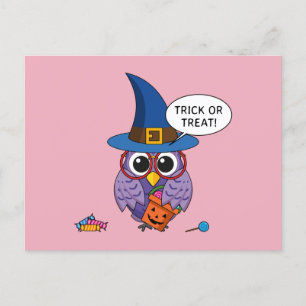 Cartoon Wizard Owl - Trick or Treat Postcard