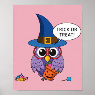 Cartoon Wizard Owl - Trick or Treat Poster