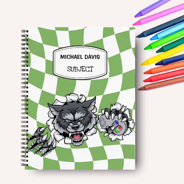 Cartoon Wolf Holding Video Games Controller Custom Notebook (Creator Uploaded)