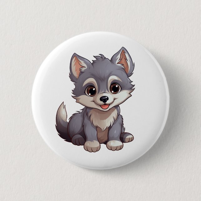 Cartoon wolf illustration 6 cm round badge (Front)