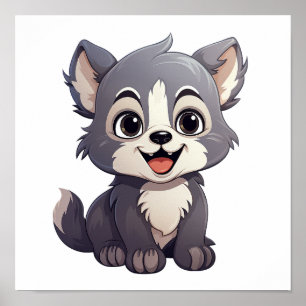 Cartoon wolf illustration poster