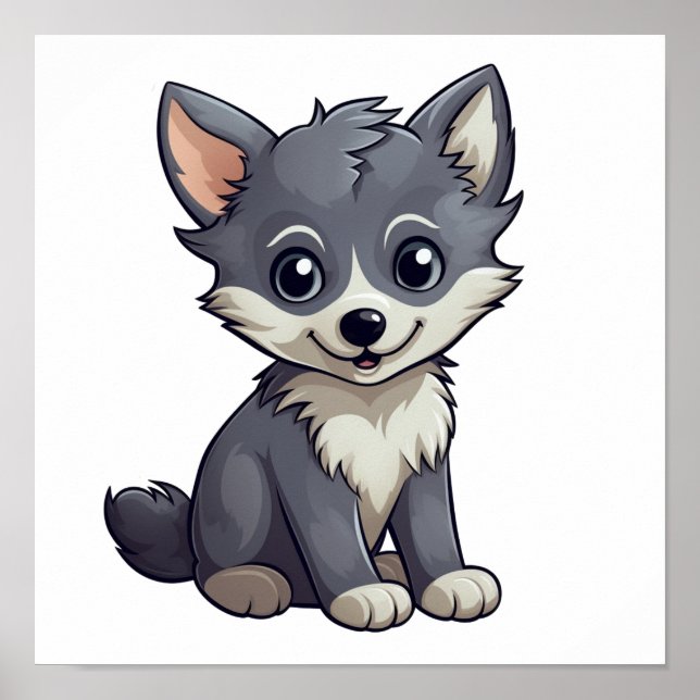 Cartoon wolf illustration poster (Front)