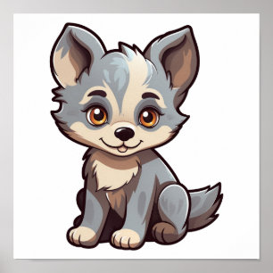 Cartoon wolf illustration poster