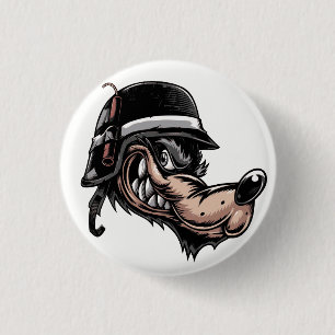 Cartoon wolf with a dynamite on his German helmet 3 Cm Round Badge
