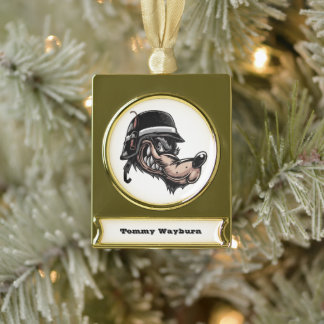 Cartoon wolf with a dynamite on his German helmet Gold Plated Banner Ornament