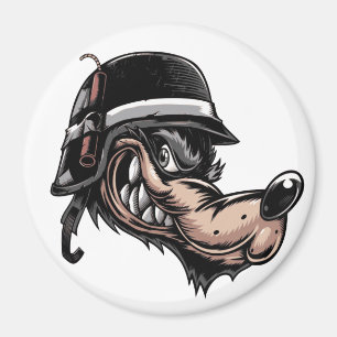 Cartoon wolf with a dynamite on his German helmet Magnet