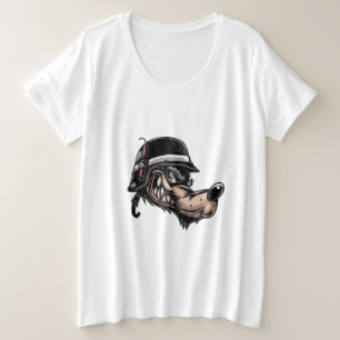 Cartoon wolf with a dynamite on his German helmet Plus Size T-Shirt