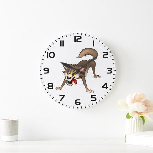 Cartoon Wolf with Goofy Expression Large Clock