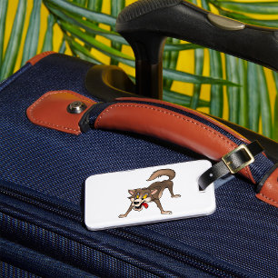 Cartoon Wolf with Goofy Expression Luggage Tag