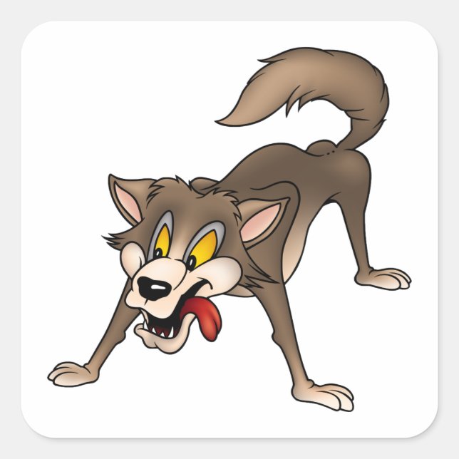 Cartoon Wolf with Goofy Expression Square Sticker (Front)