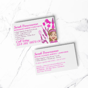 Cartoon Woman Chef Pink Bakery Cake Pastry Cooking Business Card