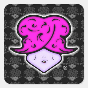 Cartoon woman with beauty mark and hat v2.1 square sticker