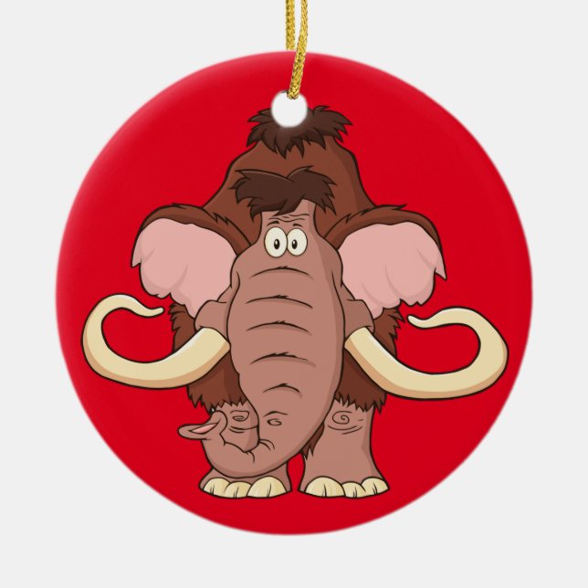 Cartoon Woolly Mammoth Ceramic Tree Decoration (Front)