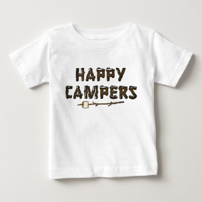 Cartoon word art happy campers baby t-shirt (Front)