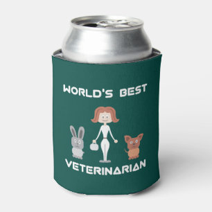 Cartoon World's Best Female Veterinarian Can Cooler