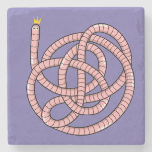 Cartoon worm in crown stone coaster