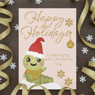 Cartoon Worm with Christmas Hat Christmas Card