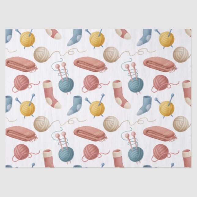 Cartoon Yarn, Blankets, and Socks Decoupage Tissue Paper (Front)