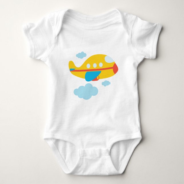Cartoon Yellow Aeroplane Baby Bodysuit (Front)