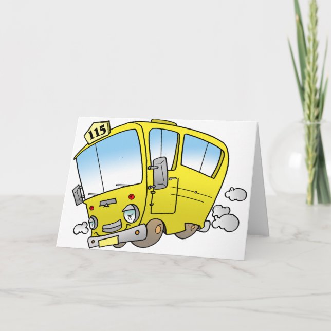 Cartoon Yellow Bus Greeting Cards (Front)