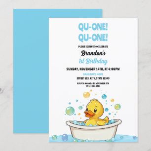 Cartoon Yellow Duck Baby 1st Birthday Invitation