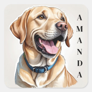 Cartoon Yellow Labrador Retriever Square Sticker