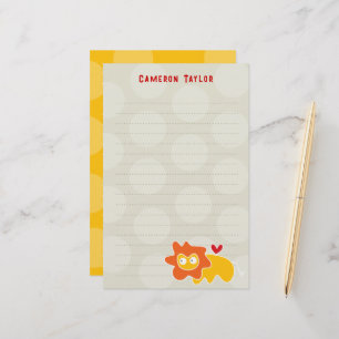 Cartoon Yellow Lion Kids Children Dots Thank You Stationery
