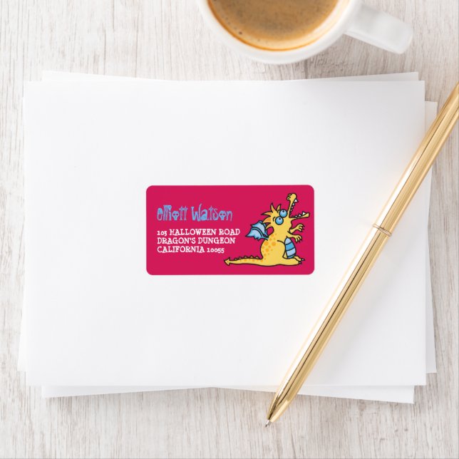 Cartoon Yellow Magic Dragon Kid Halloween Address Label (Insitu)