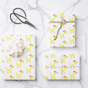 Cartoon yellow poodle Posh Paws Christmas Wrapping Paper Sheet