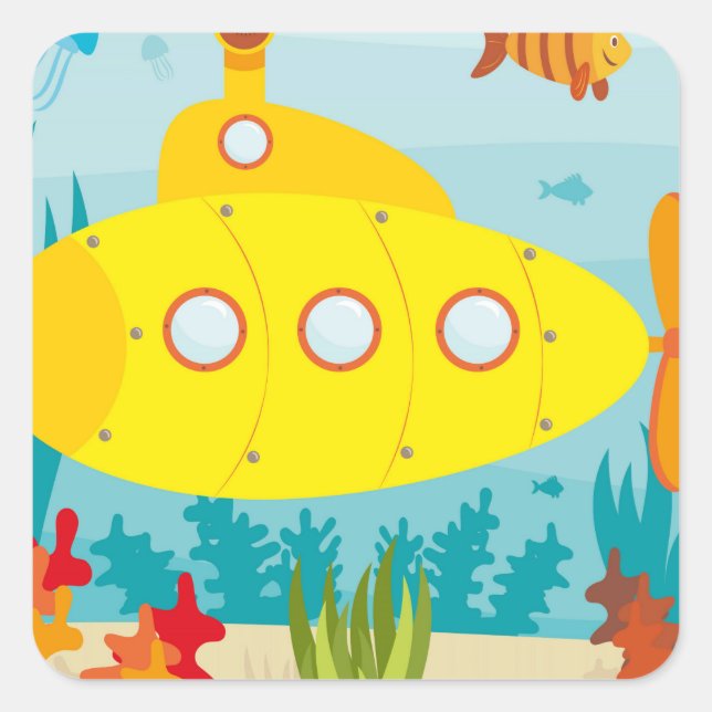 Cartoon Yellow Submarine Square Sticker (Front)