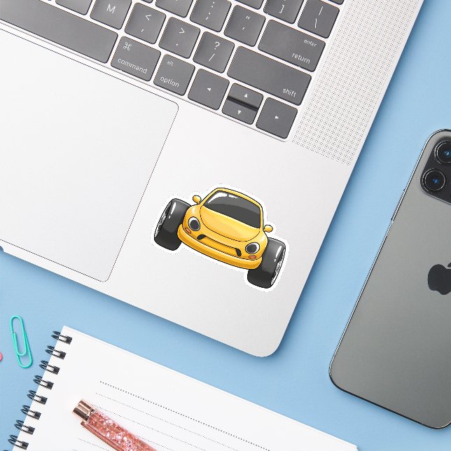 Cartoon Yellow Toon Car (Laptop w/ iPhone)
