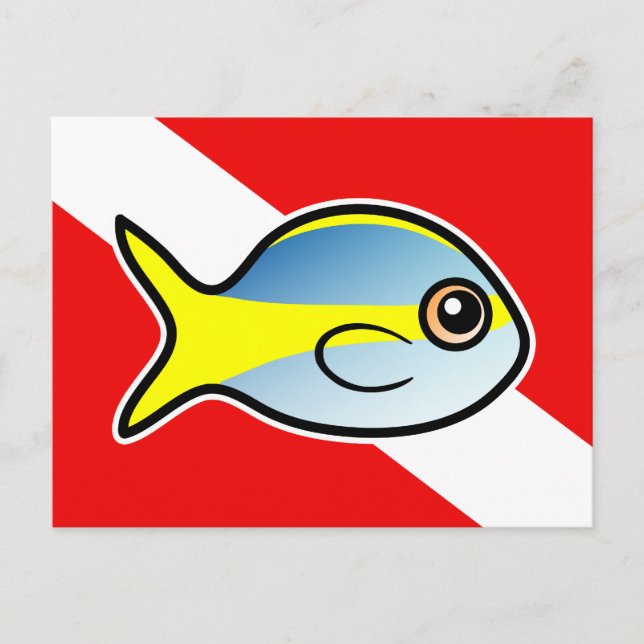 Cartoon Yellowtail Snapper Dive Flag Postcard (Front)