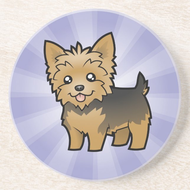 Cartoon Yorkshire Terrier (short hair no bow) Coaster (Front)
