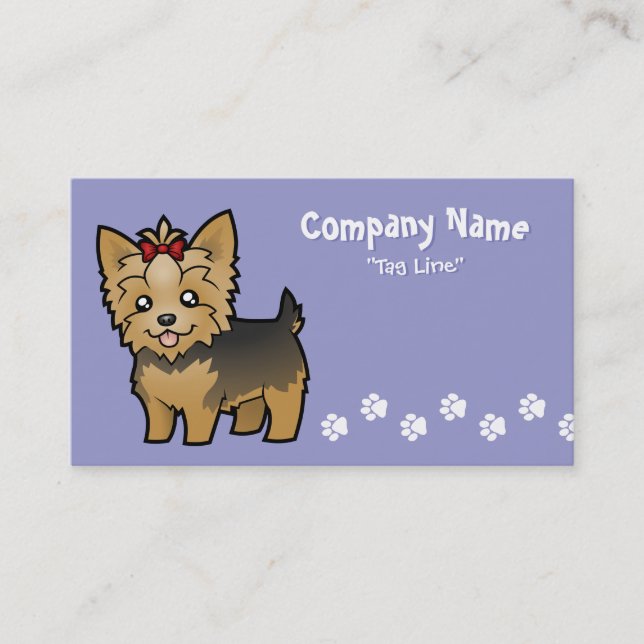 Cartoon Yorkshire Terrier (short hair with bow) Business Card (Front)