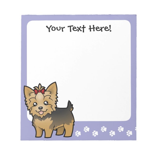 Cartoon Yorkshire Terrier (short hair with bow) Notepad (Front)