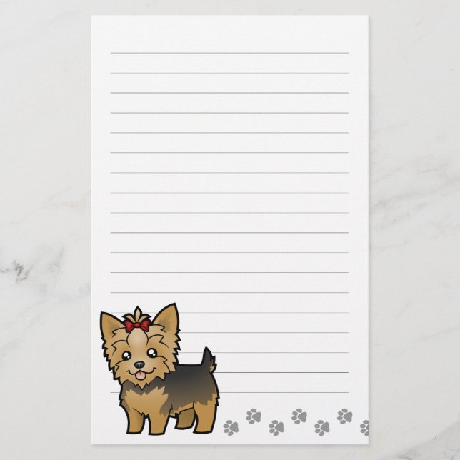 Cartoon Yorkshire Terrier (short hair with bow) Stationery (Front)