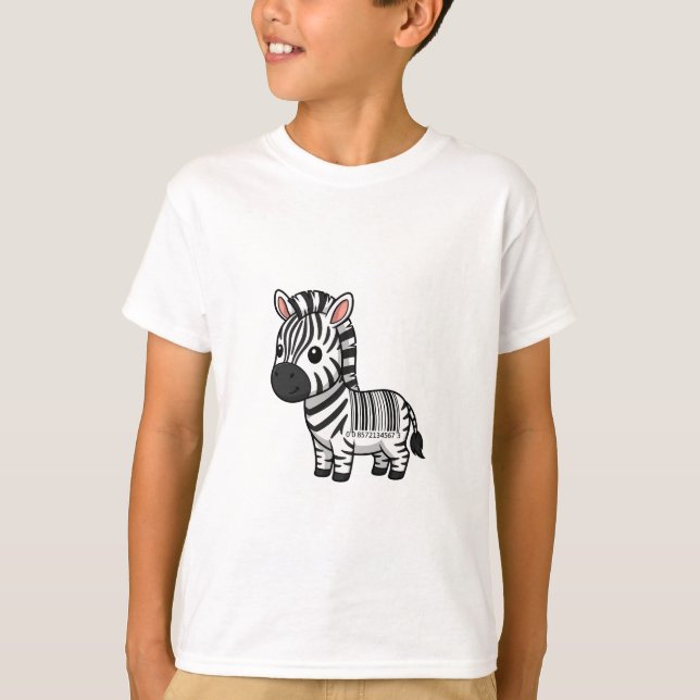 Cartoon Zebra Barcode Striped Cute Kids T-Shirt (Front)