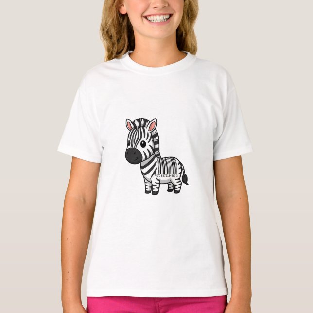 Cartoon Zebra Barcode Striped Cute Kids T-Shirt (Front)