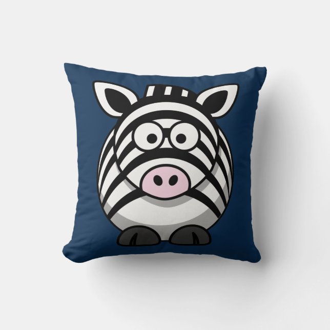 Cartoon Zebra on Navy Cushion (Front)
