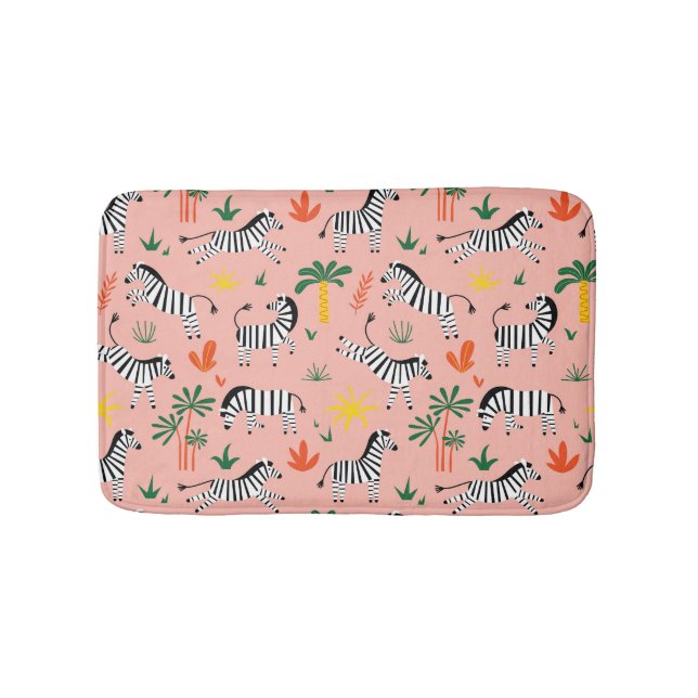 Cartoon Zebras Funny Seamless Pattern Bath Mat (Front)