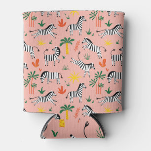 Cartoon Zebras Funny Seamless Pattern Can Cooler